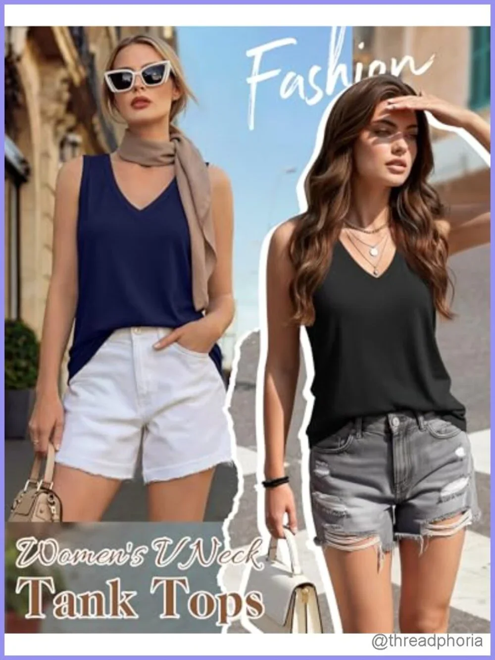 3 Pack Women's Sleeveless Tank Tops V Neck Summer Loose Fit T Shirts